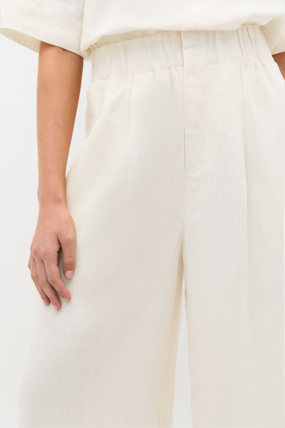 Linen Gathered Palazzo Pant  Buttercream