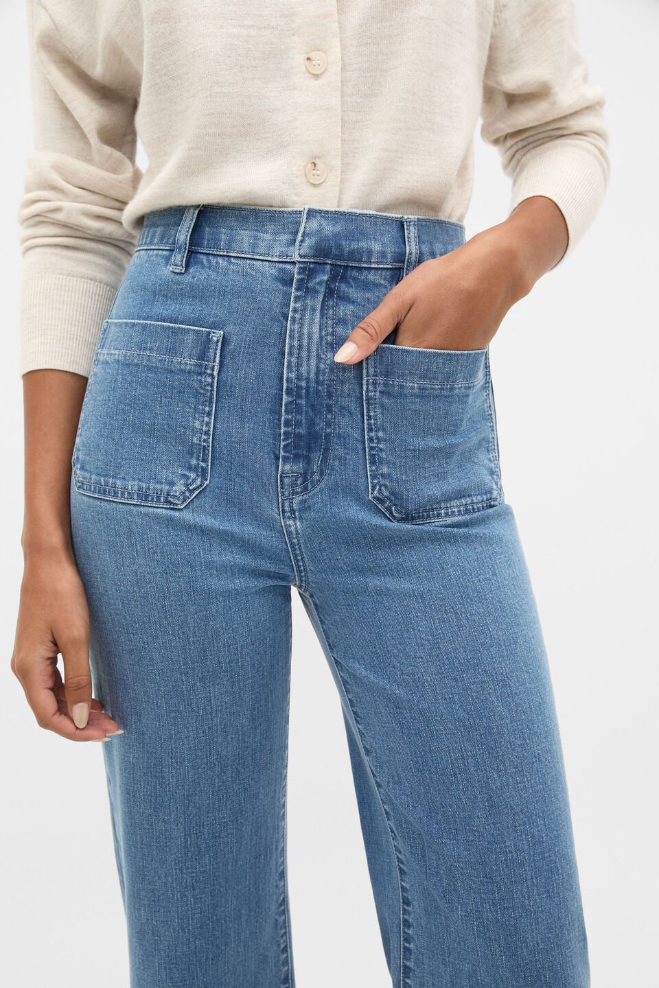 Core Wide Leg Pocket Jean  French Blue Denim