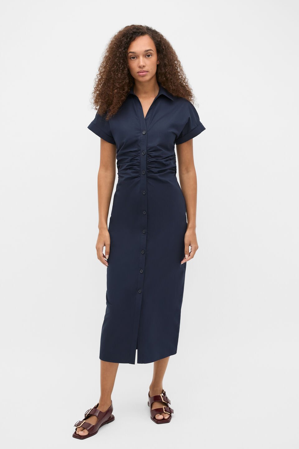 Poplin Ruched Shirt Dress  Twilight Blue