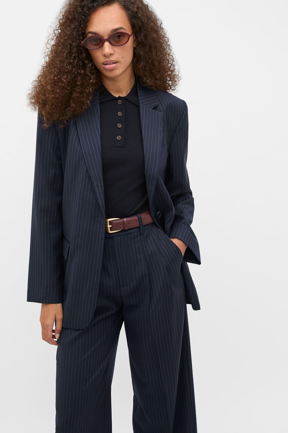 Wool Blend Pinstripe Blazer  Twilight Blue Stripe