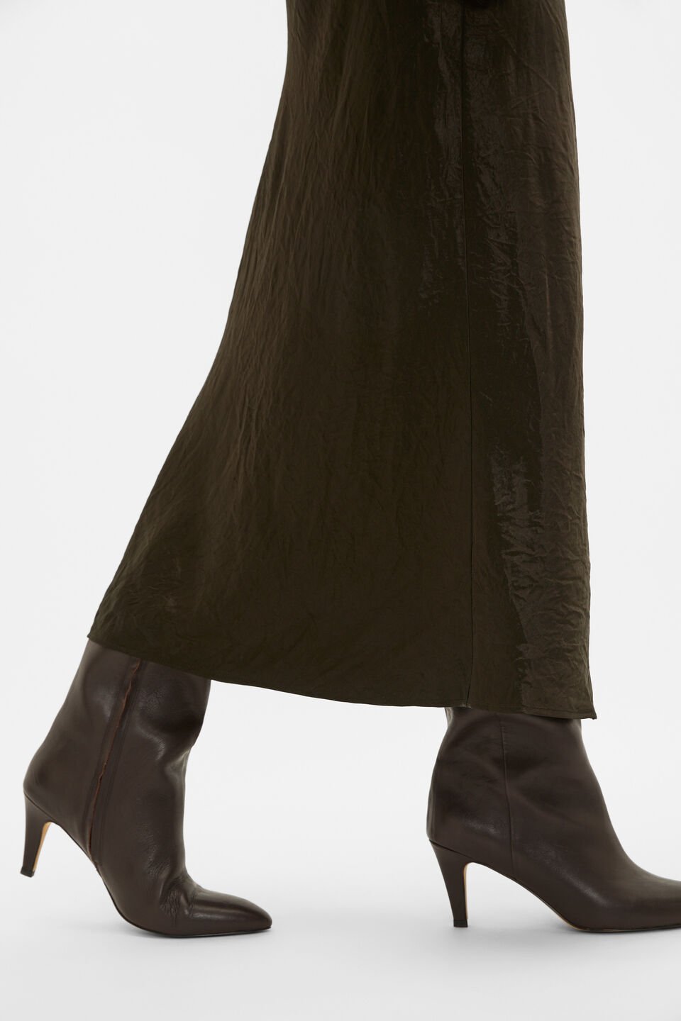Crinkled Satin Slip Skirt  Coffee Bean