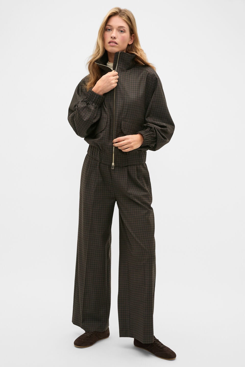 Check Elasticated Pant  Coffee Bean Check