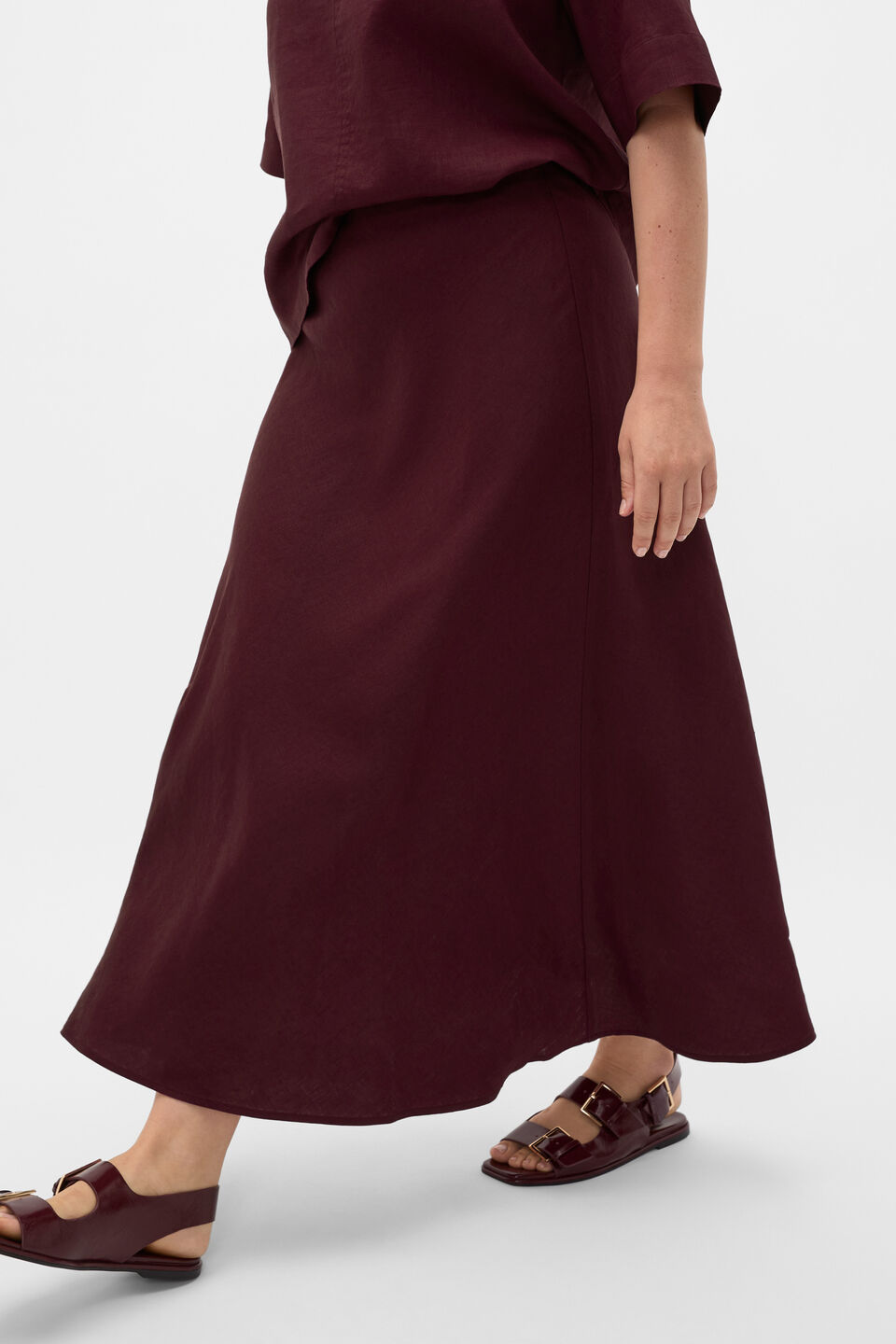 Linen Minimalist Skirt  Plum Red