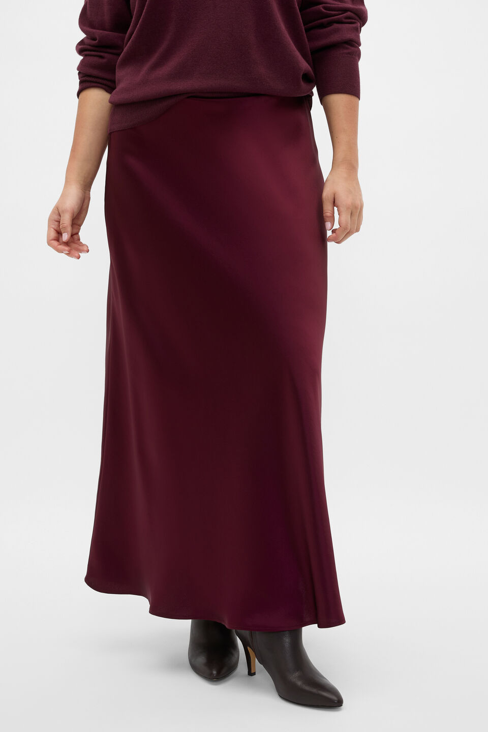 Satin Midi Skirt  Plum Red
