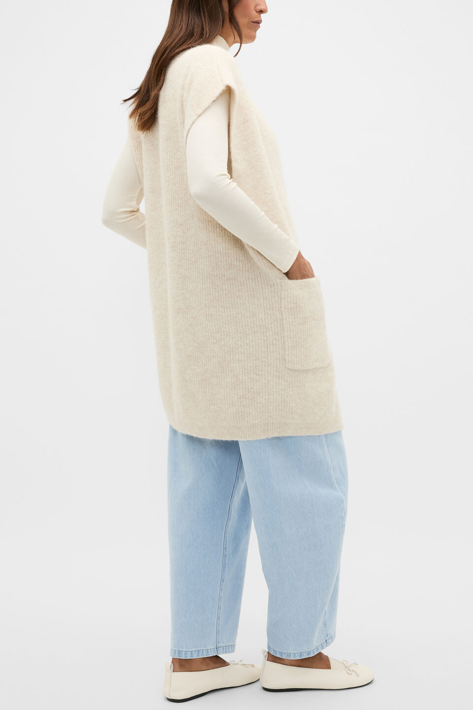 Rib Knit Mid Length Poncho  Mist