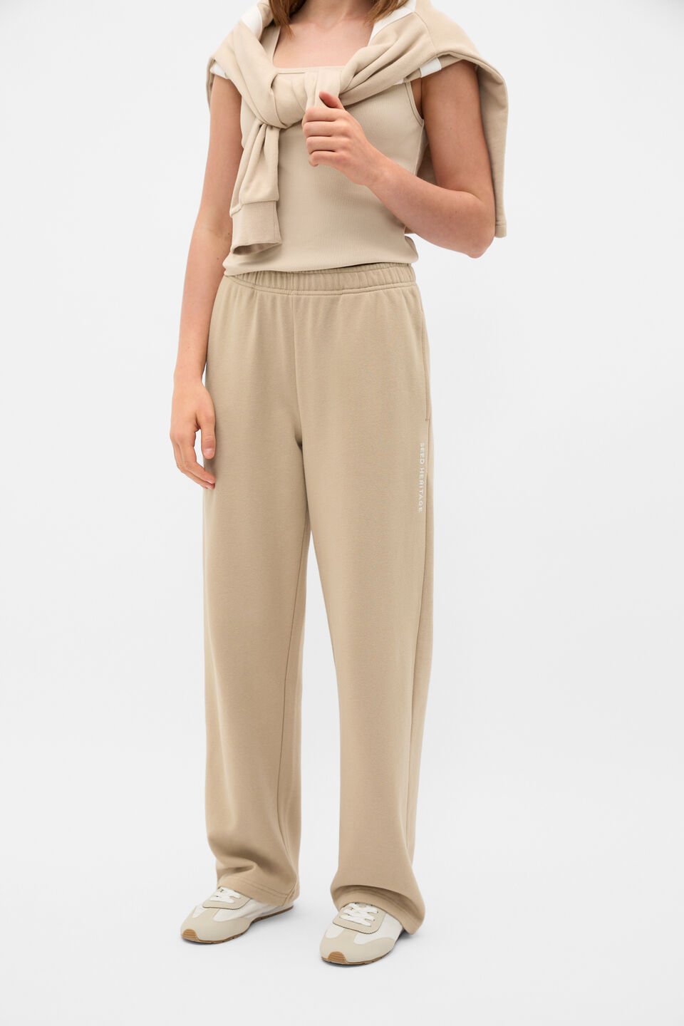 Roll Waist Logo Track Pant  Sandstone