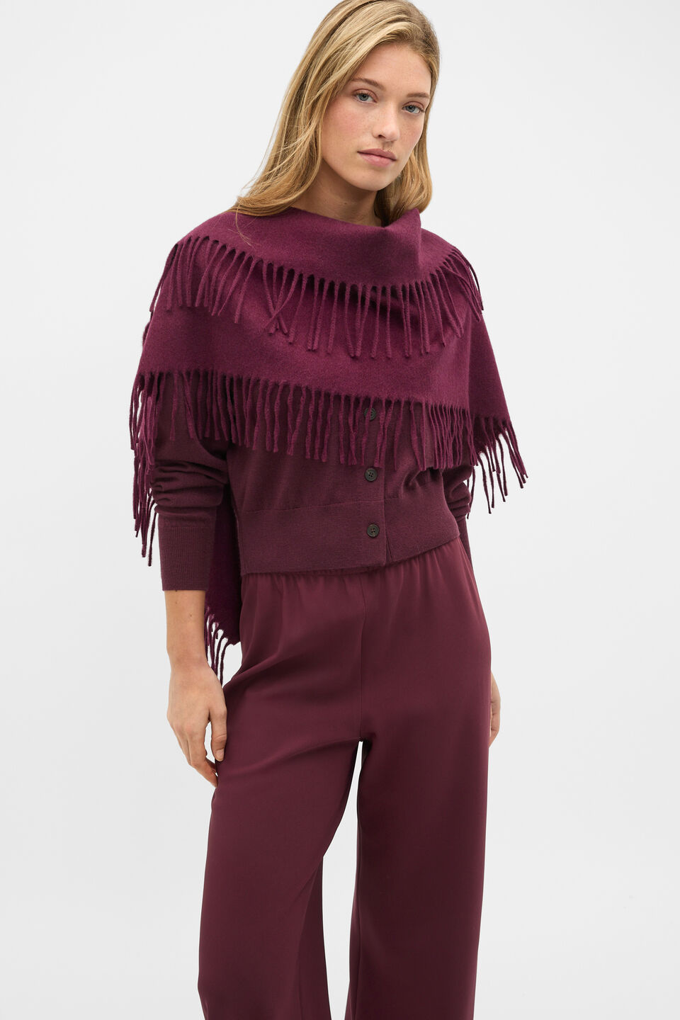 Fringe Scarf  Plum Red