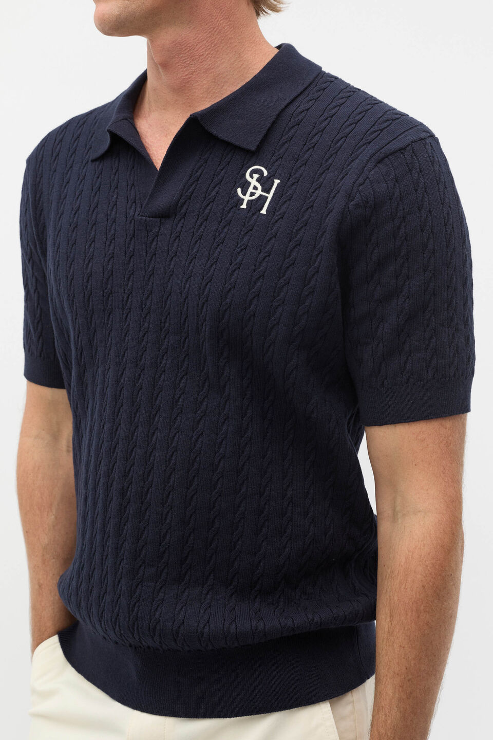 Heritage Cable Knit Trophy Polo  Twilight Blue