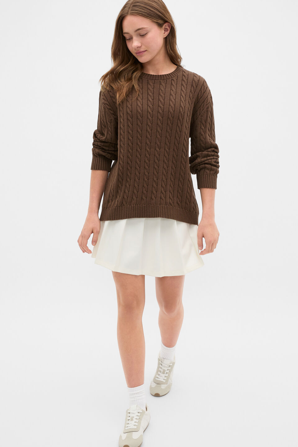 Relaxed Cable Knit Sweater  Chocolate