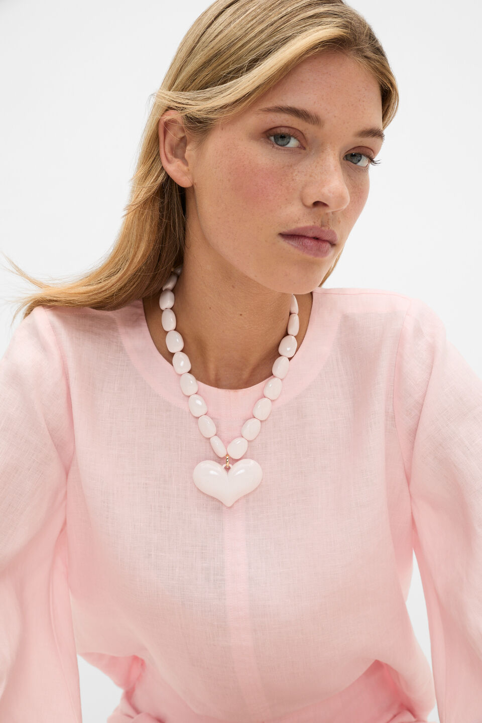 Beaded Heart Necklace  Pale Blossom