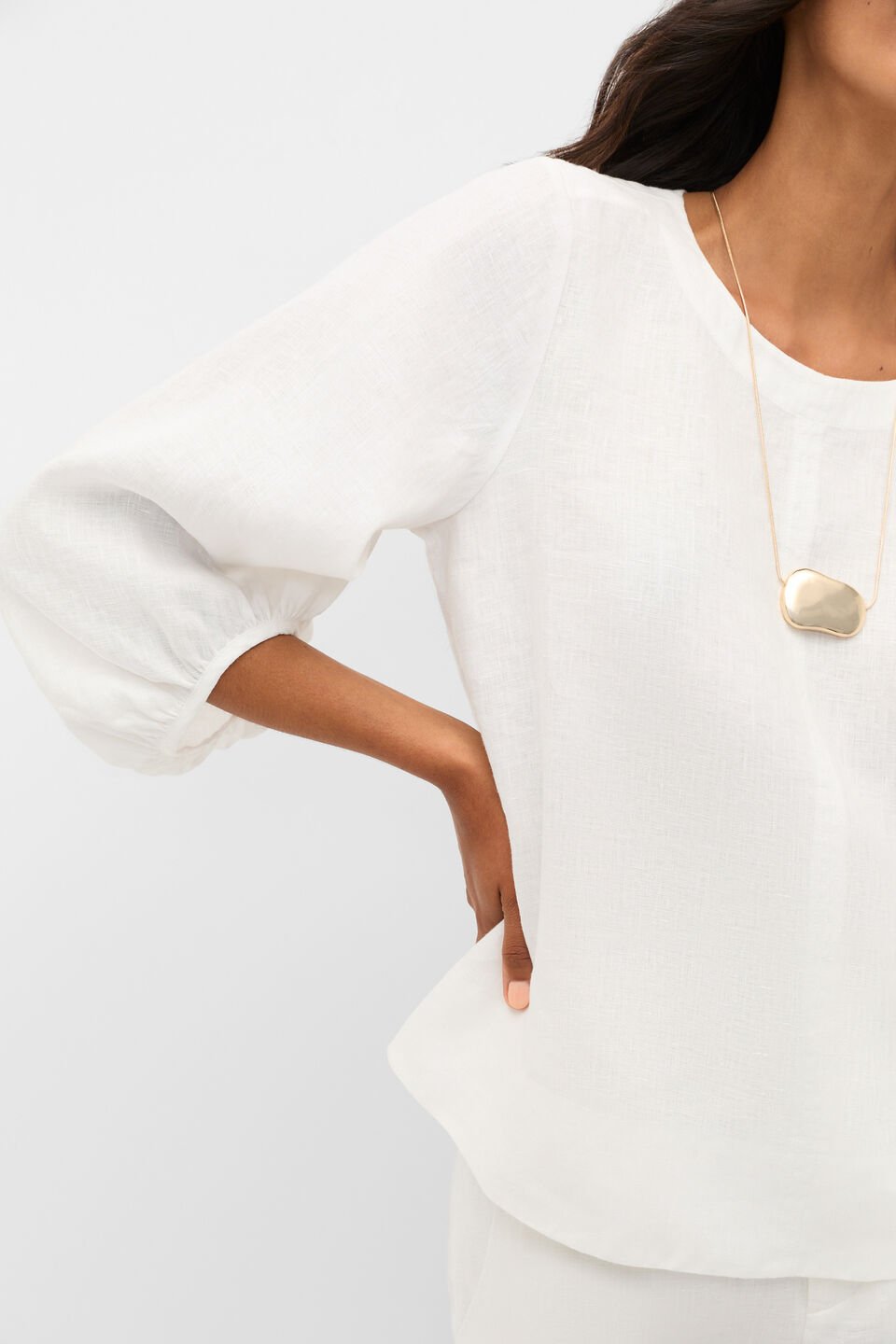 Core Linen Balloon Sleeve Top  Whisper White