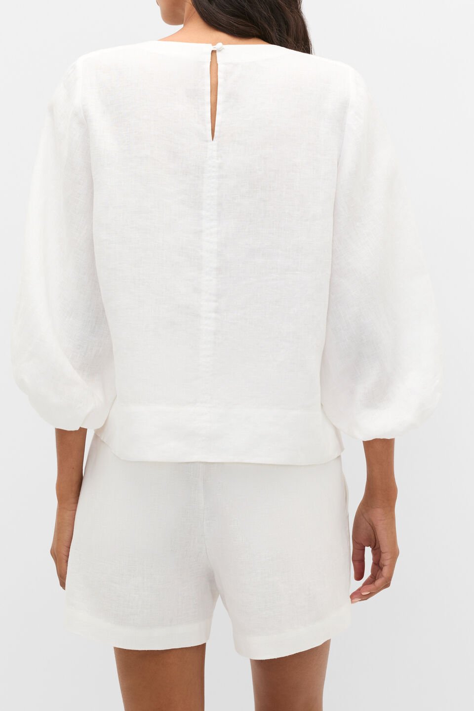 Core Linen Balloon Sleeve Top  Whisper White