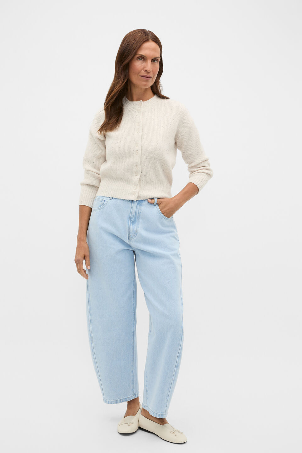 Merino Button Up Knit Cardigan  Mist Speckle
