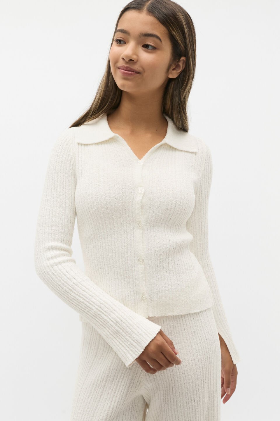 Boucle Knit Top  Light Cream