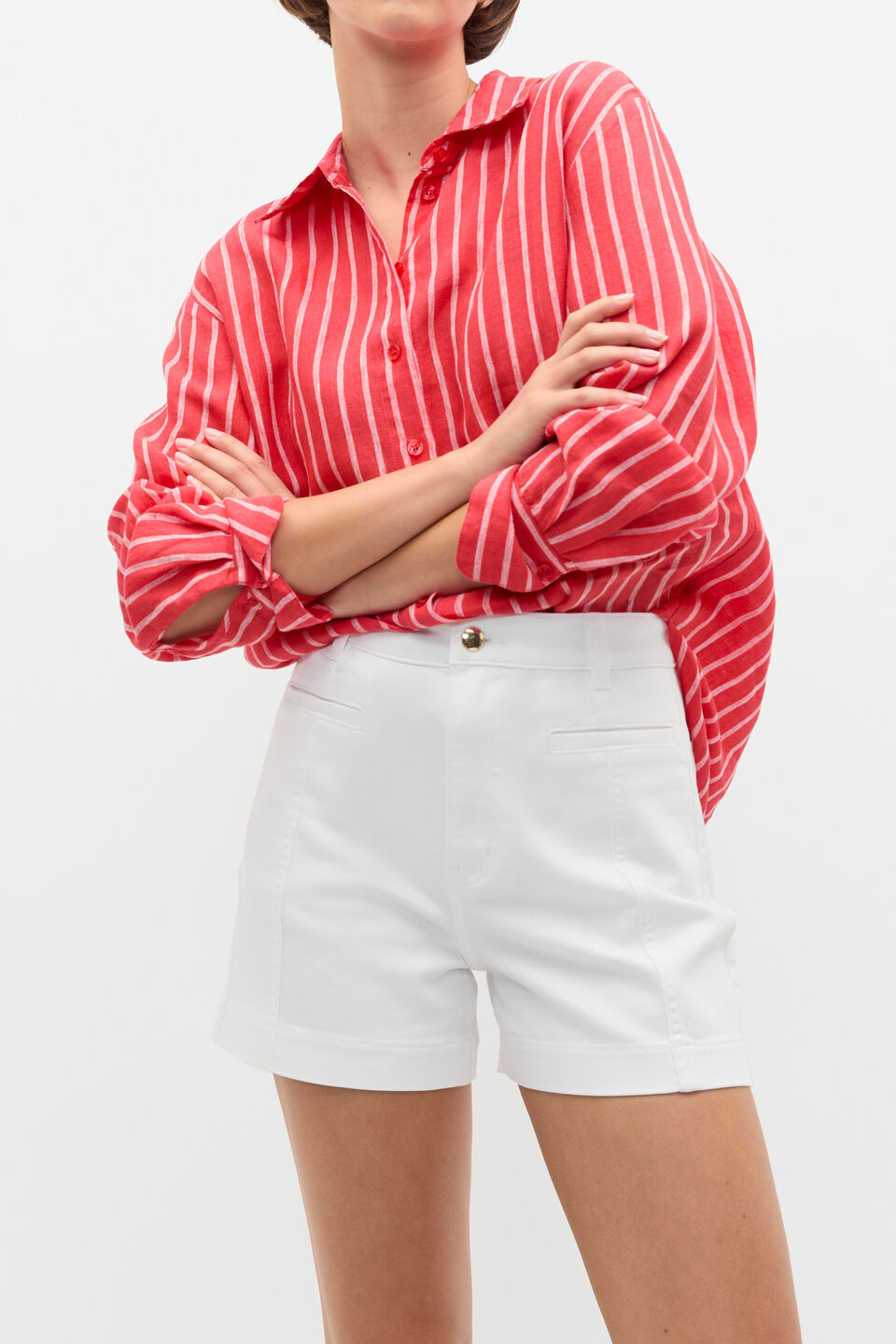 Denim Panel Short  White