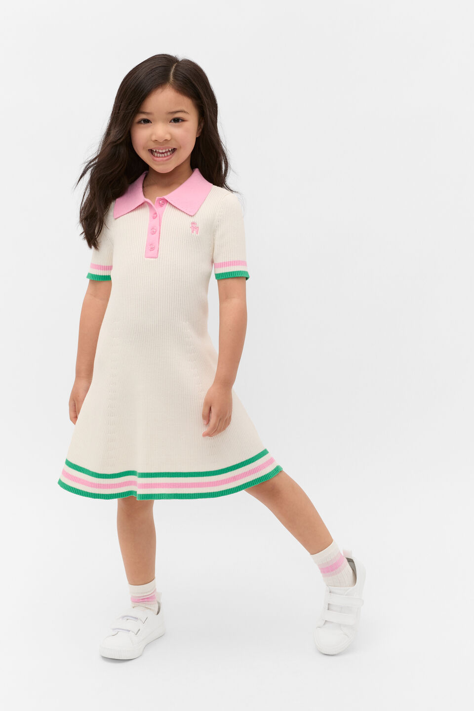 Polo Collar Knit Dress  Classic Cream