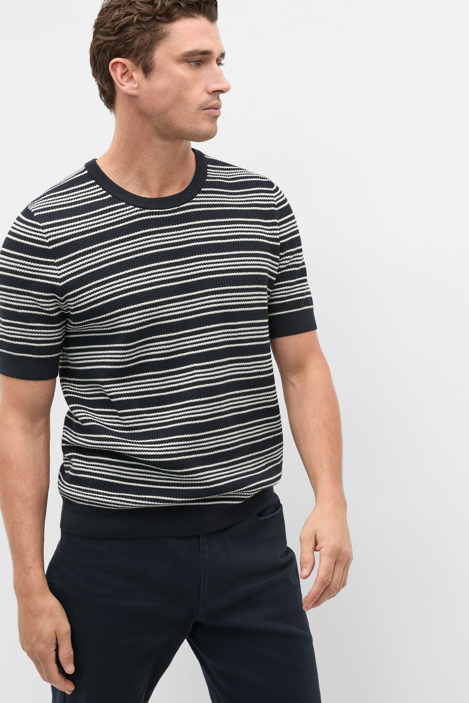 Jacquard Stripe Knit Tee  Midnight Blue