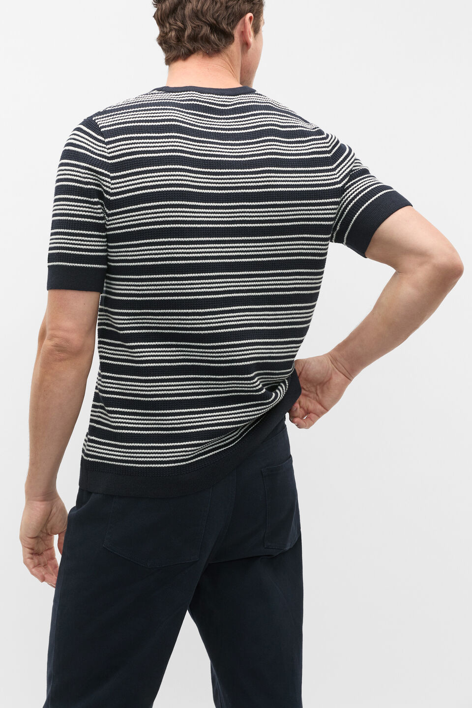 Jacquard Stripe Knit Tee  Midnight Blue