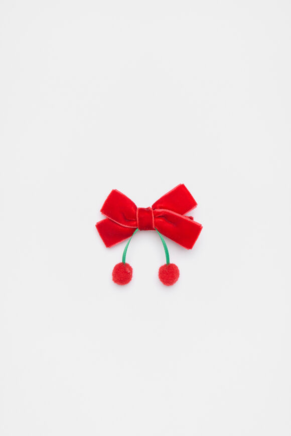 Velvet Cherry Pom Pom Bow  Multi  hi-res