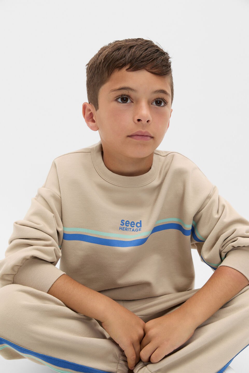 Sports Stripe Logo Sweat  Milk
