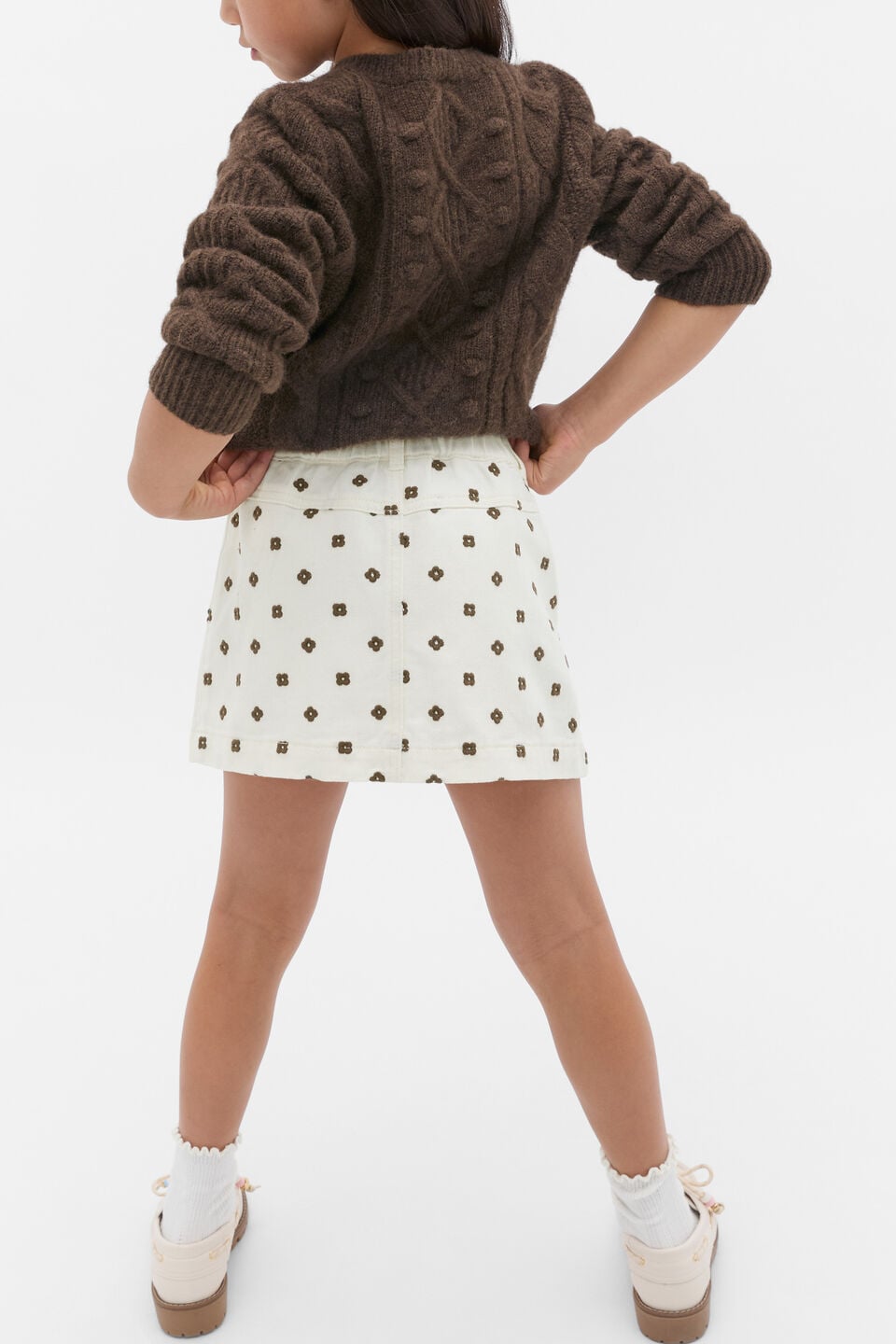 Embroidered Denim Skirt  Classic Cream