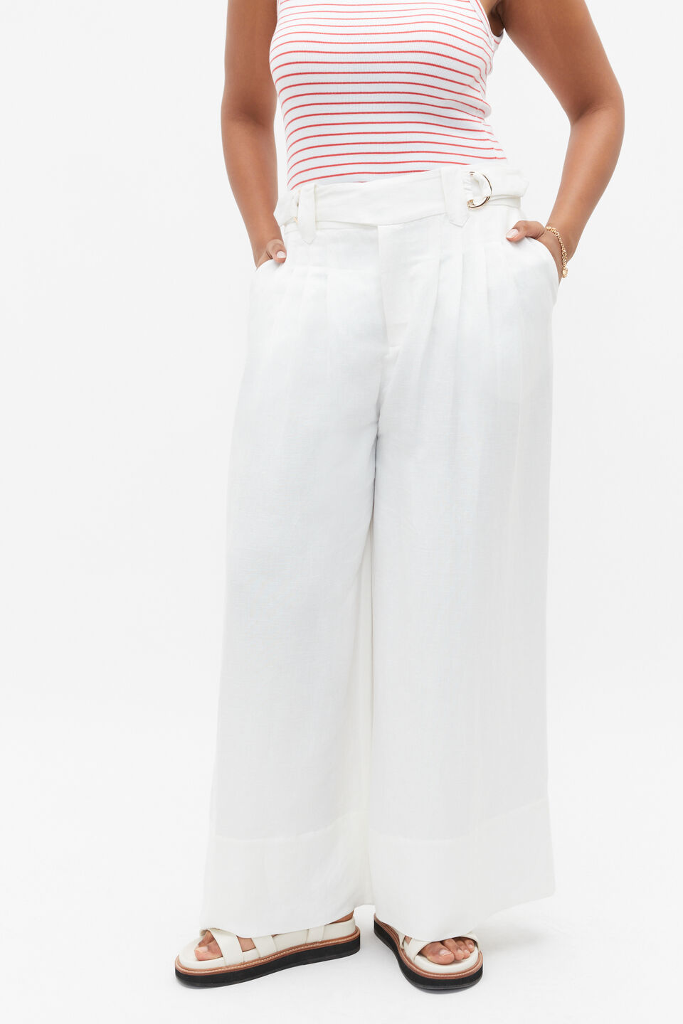 D Ring Pleat Pant  Whisper White