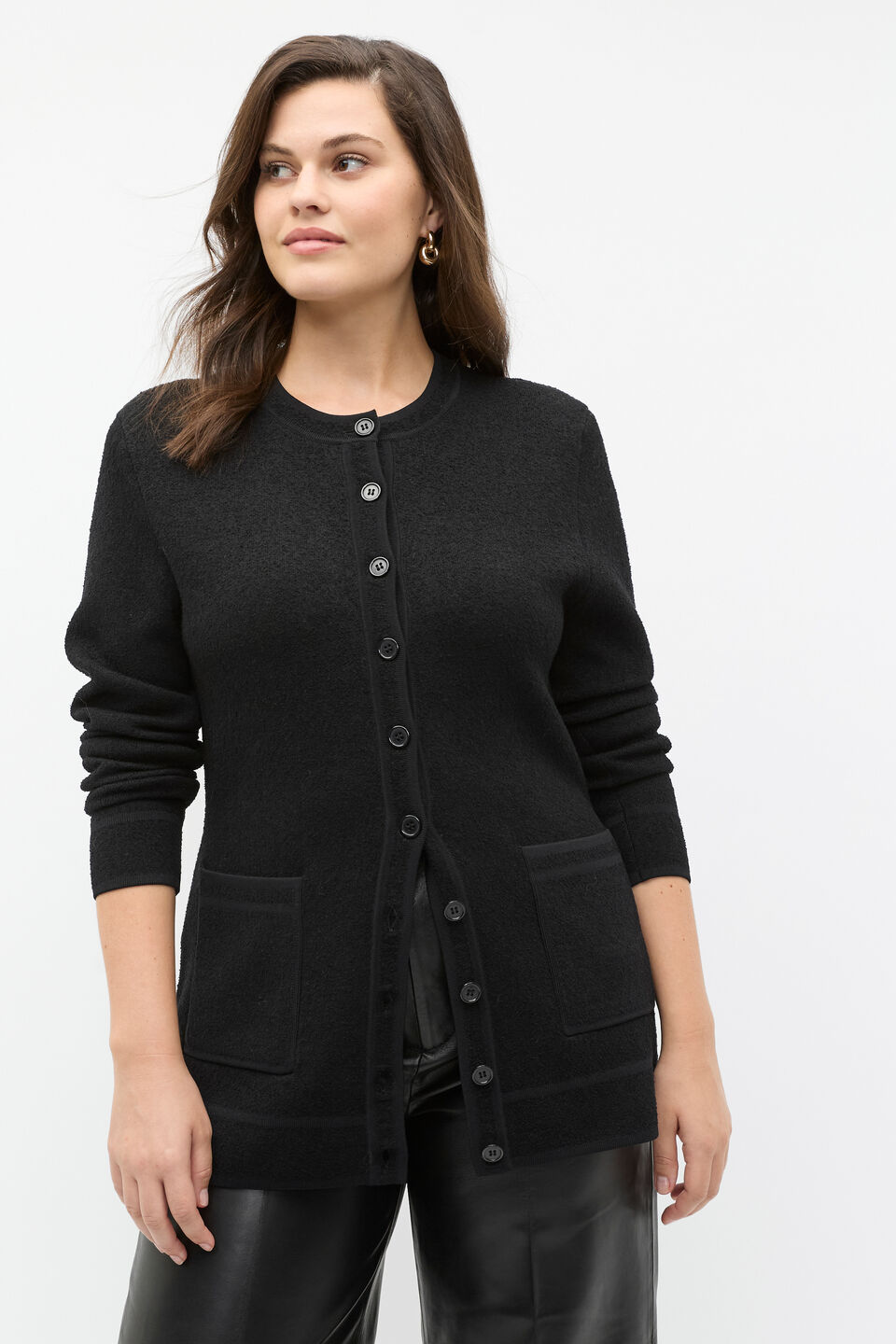 Boucle Fitted Cardigan  Black