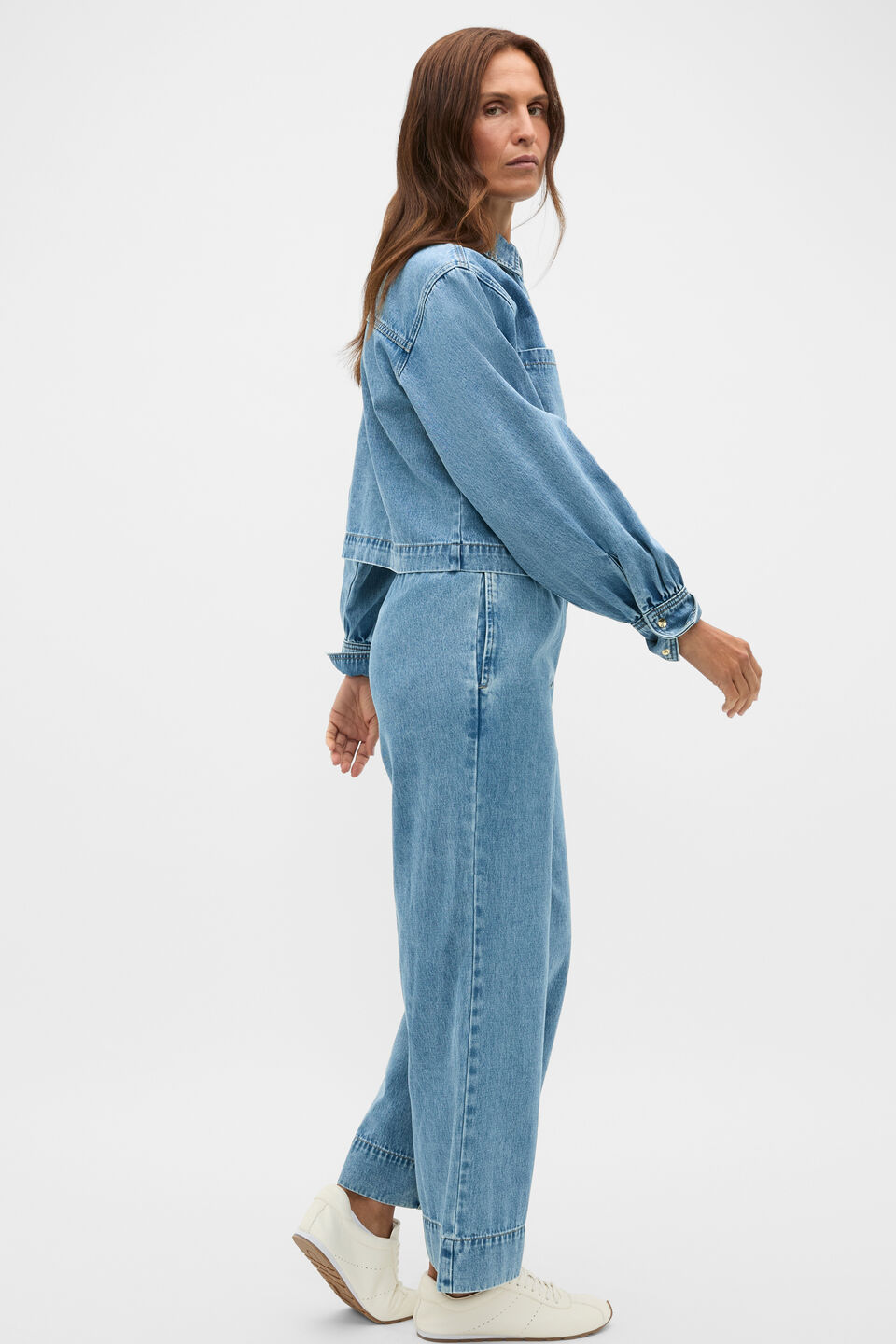 Denim Cropped Pocket Shirt  Mist Blue Wash