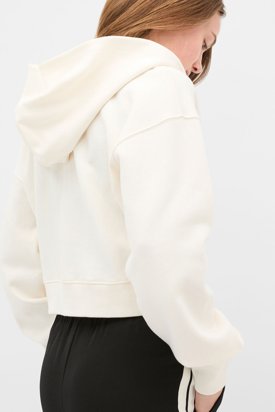 Logo Cropped Zip Hoodie  Classic Cream