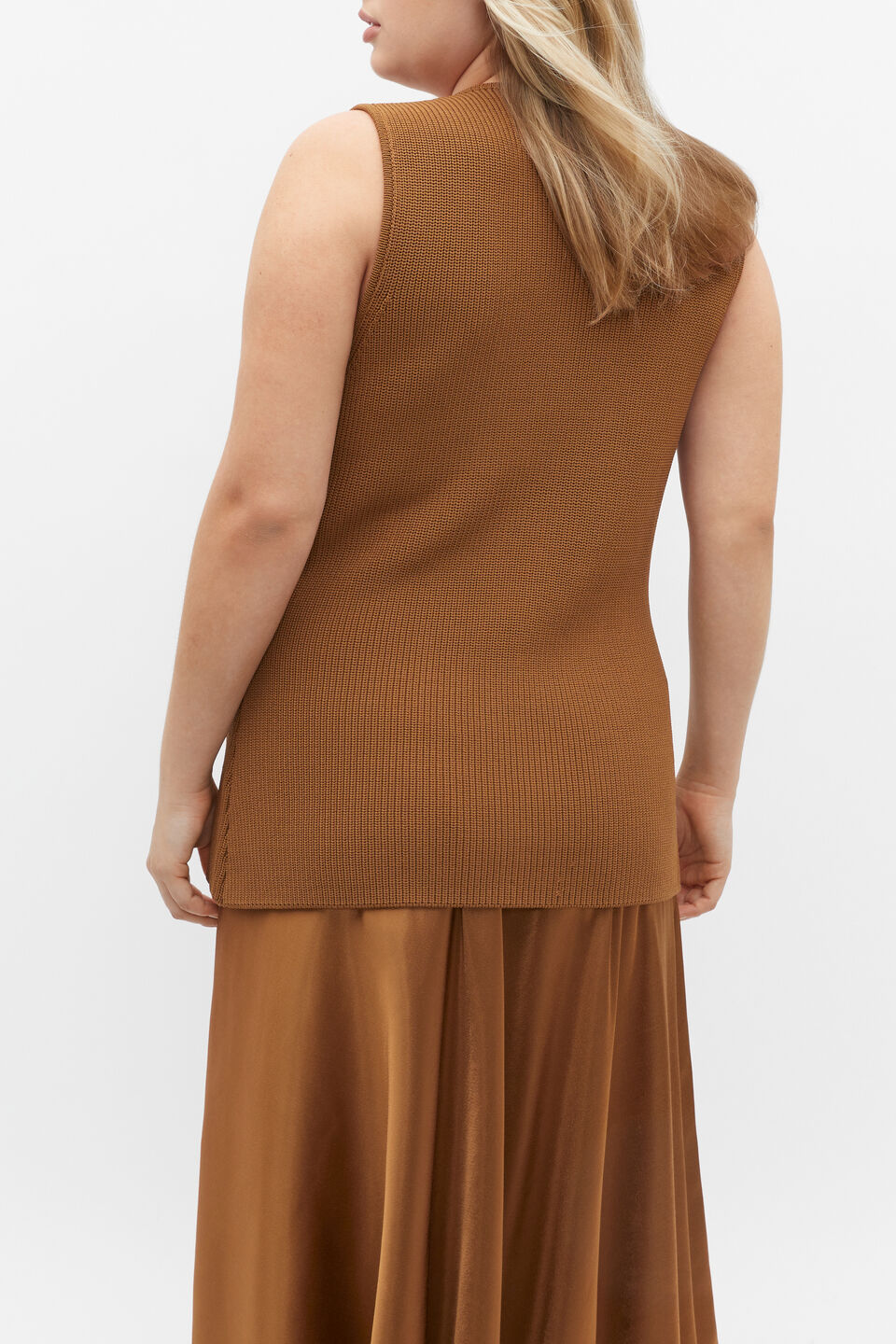 Crepe Rib Button Down Vest  Cinnamon Spice