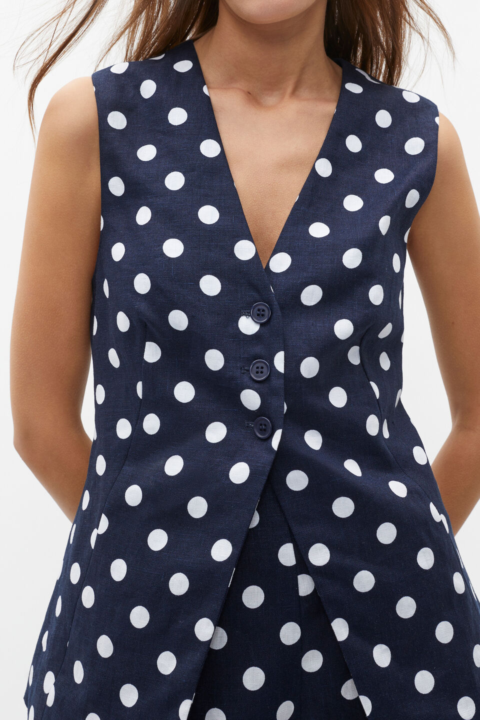 Linen Spot Vest  Midnight Sky Spot