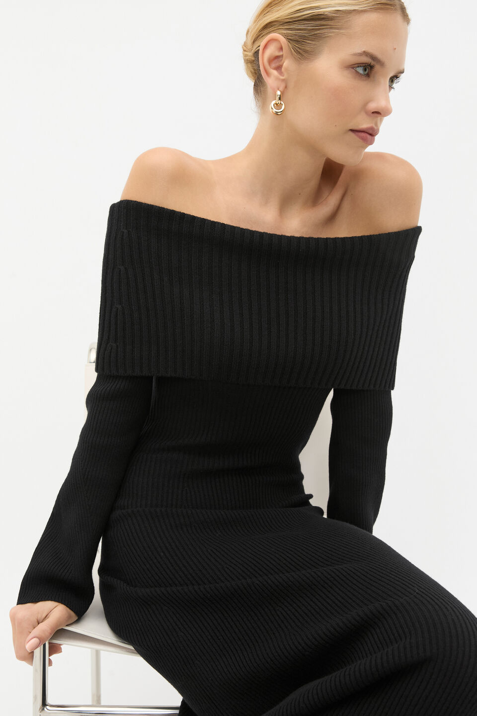 Off Shoulder Knit Dress  Black