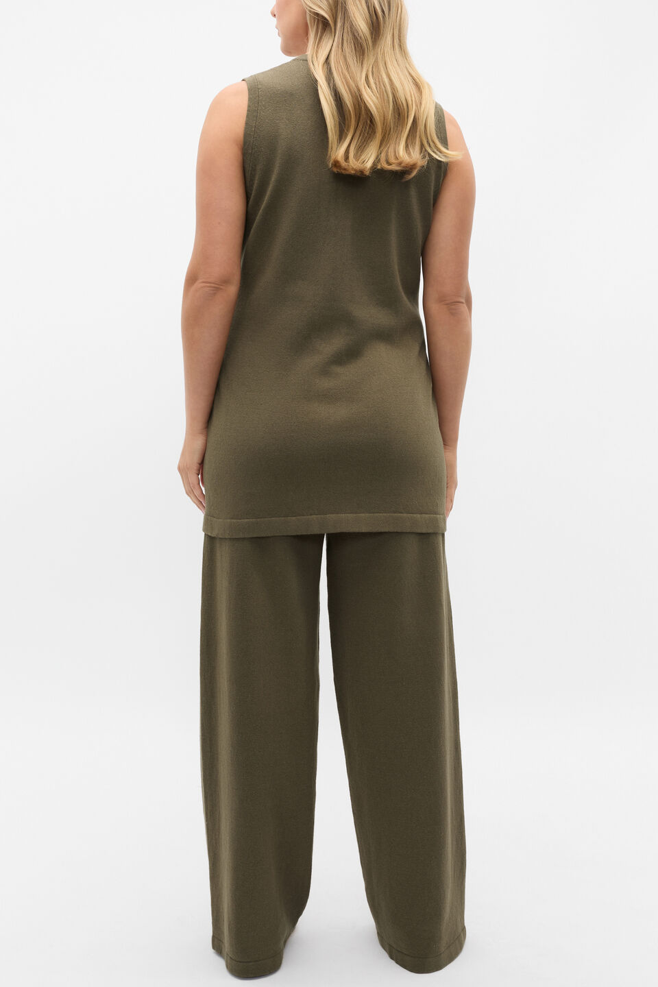 V Neck Button Through Knit Vest  Olive Leaf