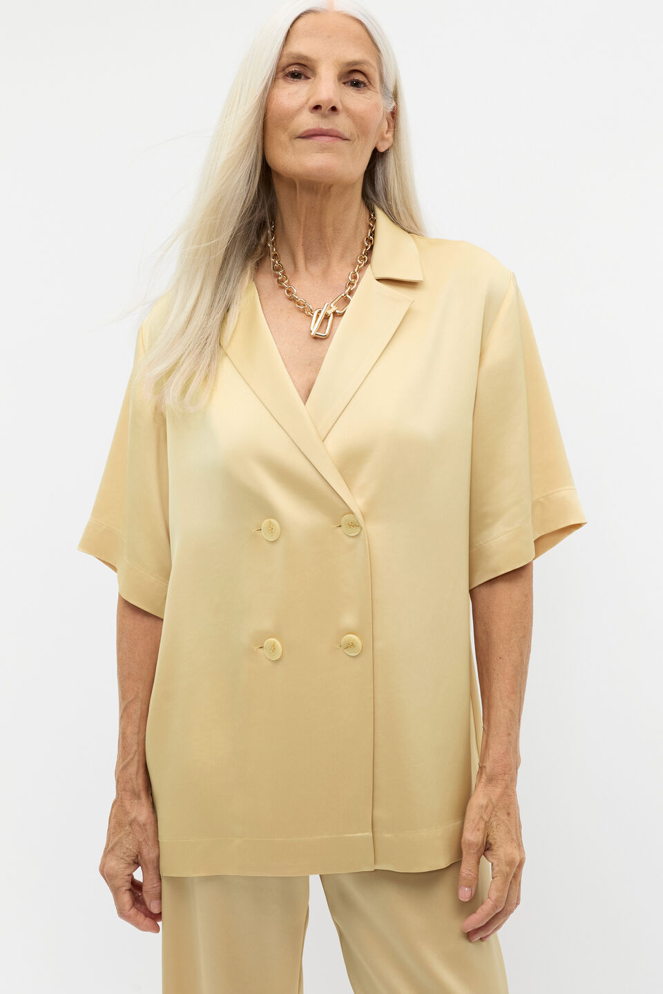 Satin Double Breasted Shirt  Marzipan