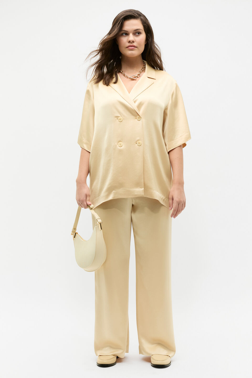 Satin Double Breasted Shirt  Marzipan