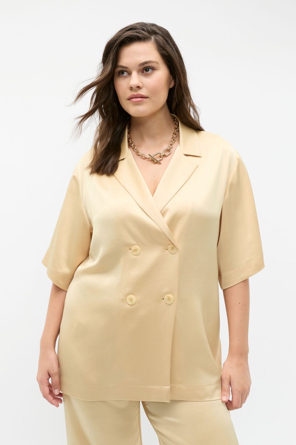 Satin Double Breasted Shirt  Marzipan