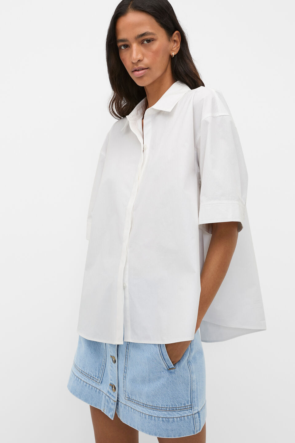 Poplin Pleat Detail Shirt  Whisper White