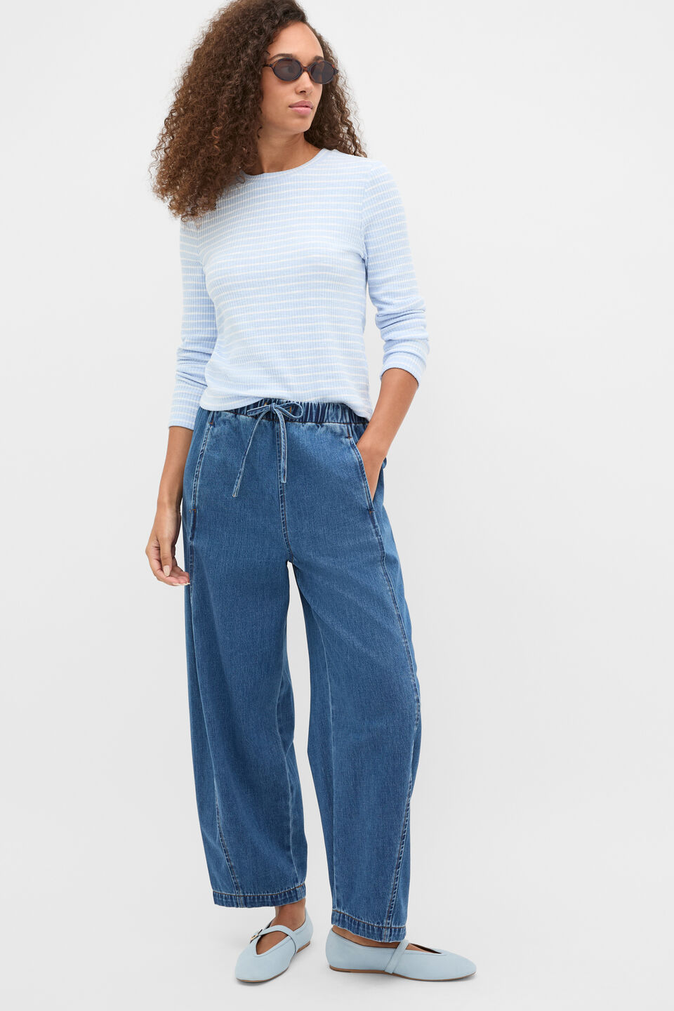 Self Stripe Textured Top  Arctic Blue Stripe