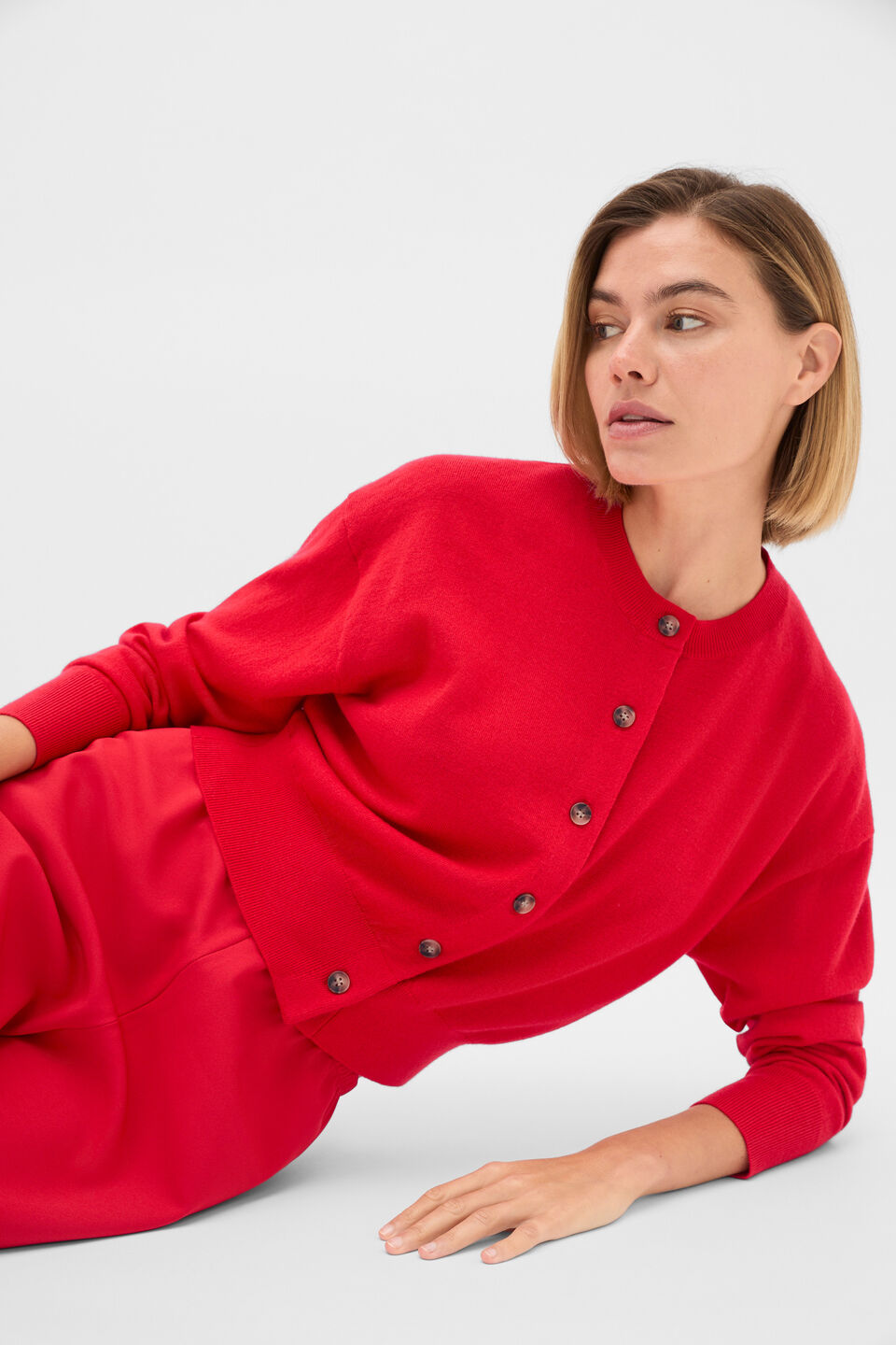 Australian Merino Relaxed Cardigan  Poppy