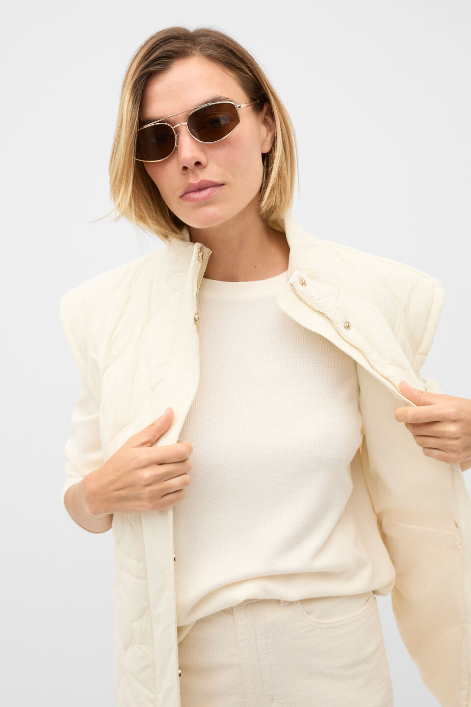 Micro Waffle Crew Neck Top  Coconut Cream