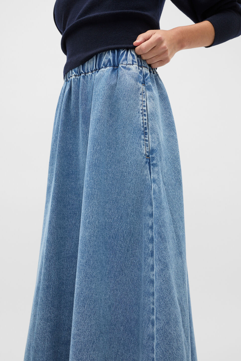 Elasticated Denim Skirt  Mist Blue Wash