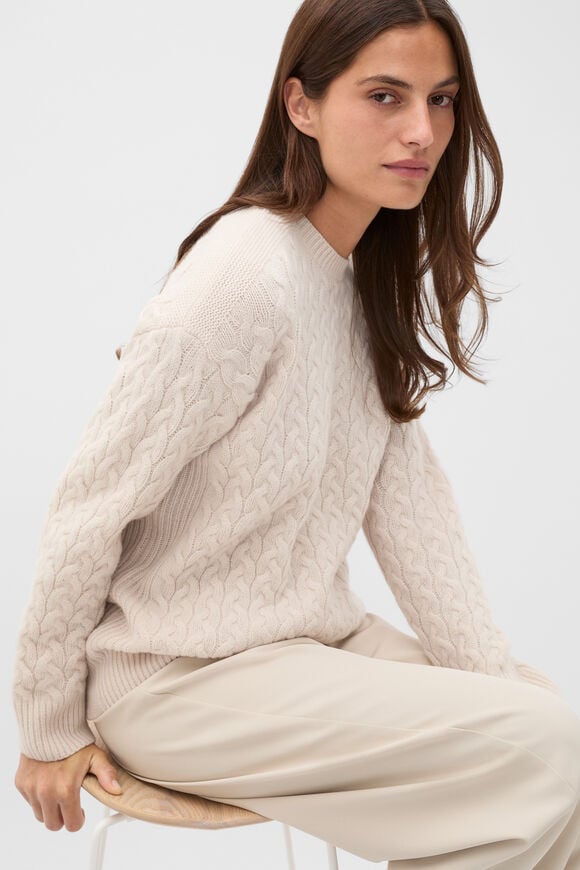 Australian Merino Cable Knit  Vanilla Cream  hi-res