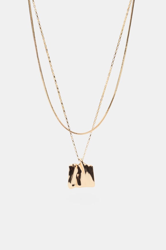 Square Molten Pendant Necklace  Gold  hi-res