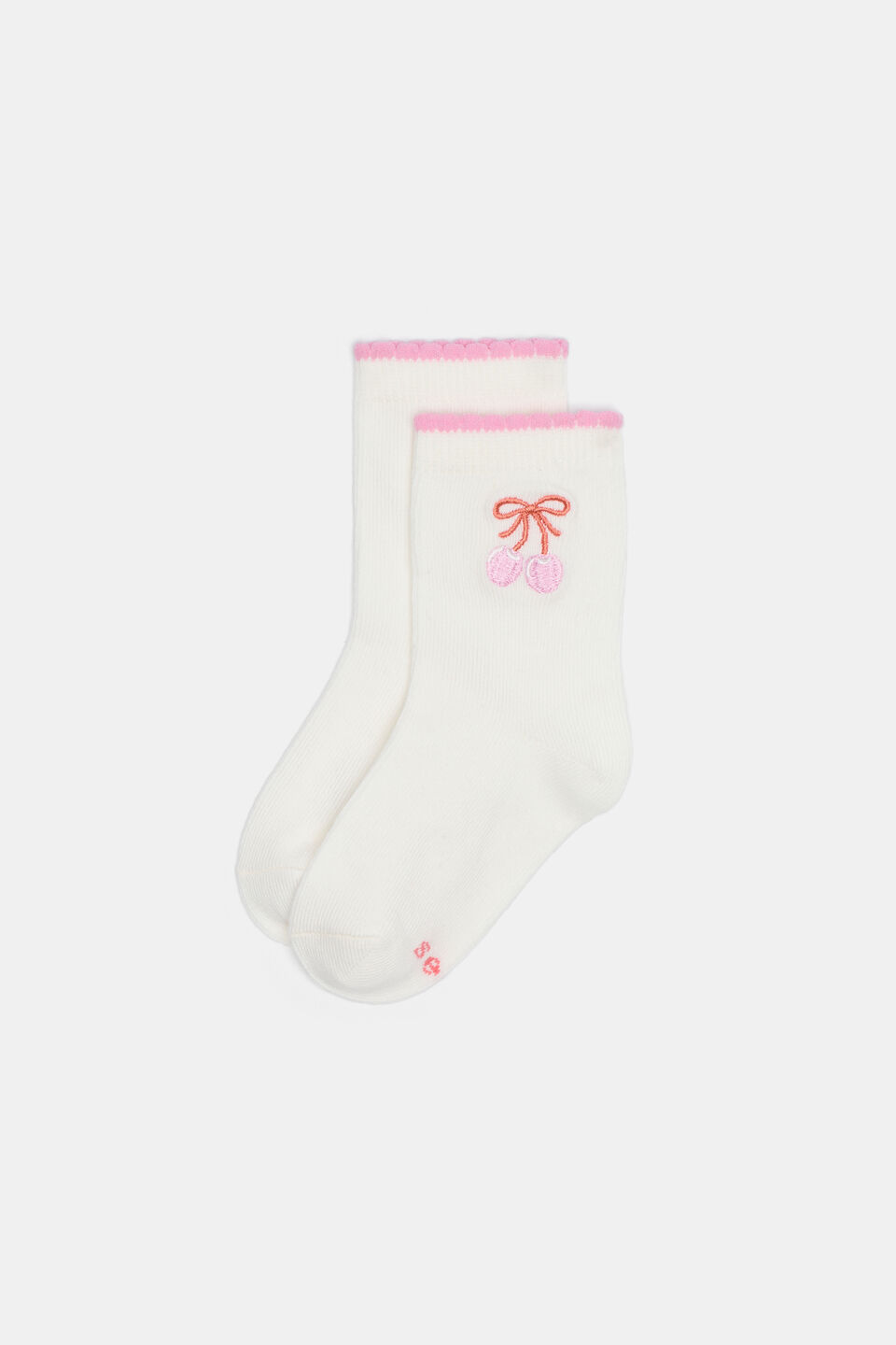 Cherry Bow Embroidered Sock  Vanilla
