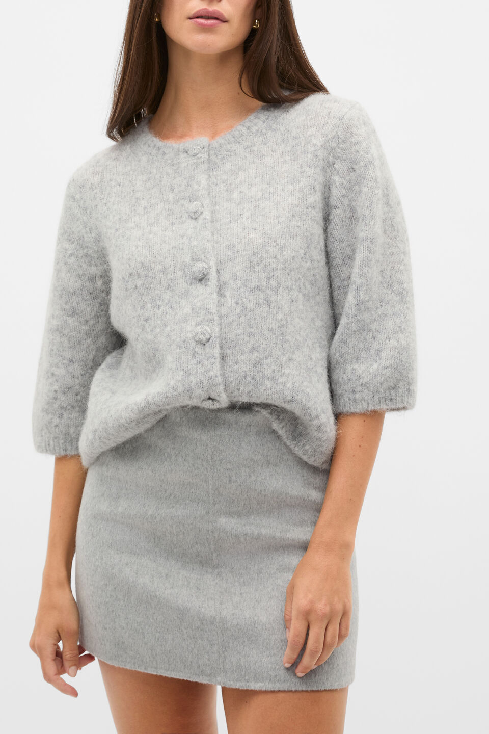 Seam Front Mini Skirt  Pale Slate Marle
