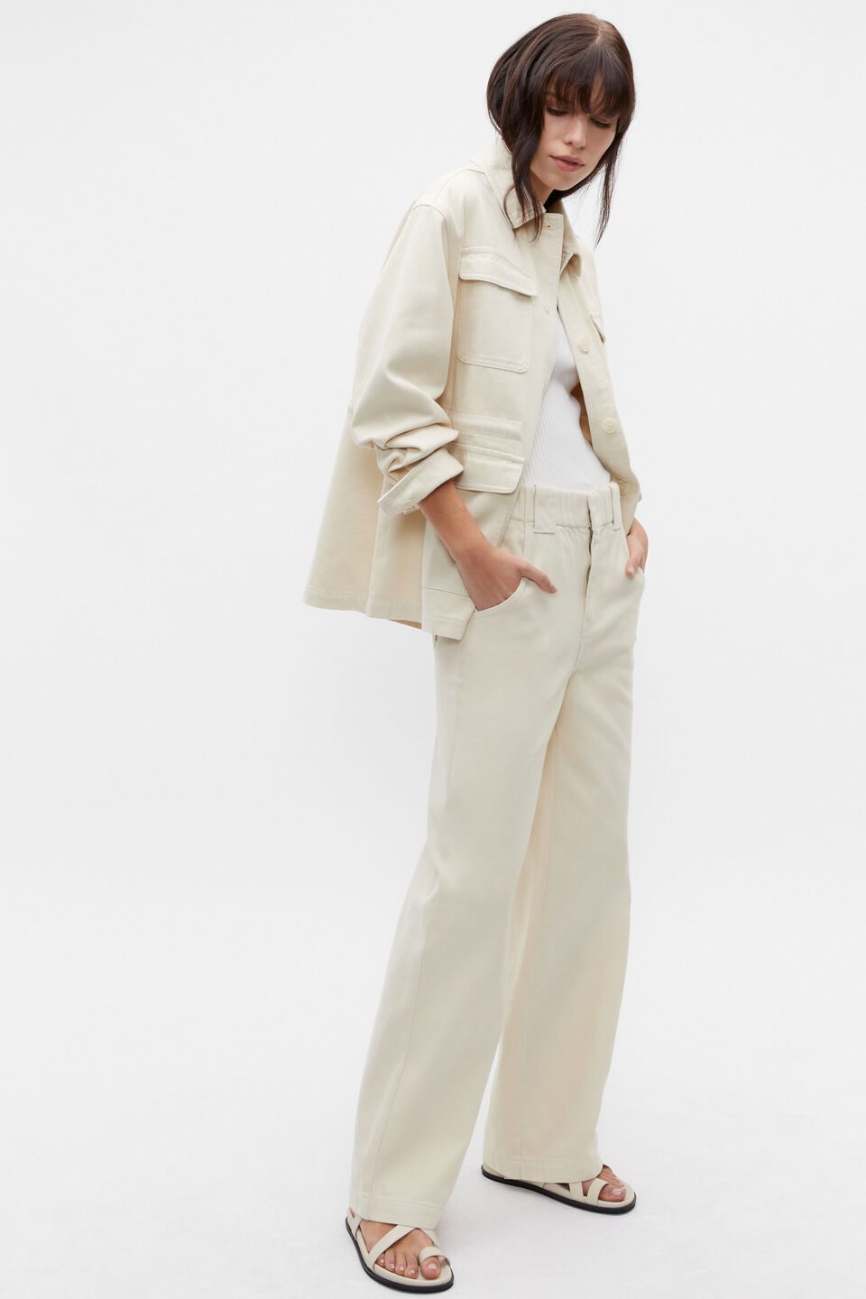 High Waist Elasticated Wide Leg Jean  Vanilla Cream