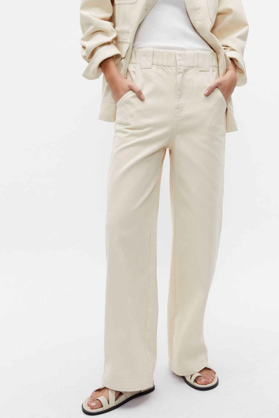 High Waist Elasticated Wide Leg Jean  Vanilla Cream
