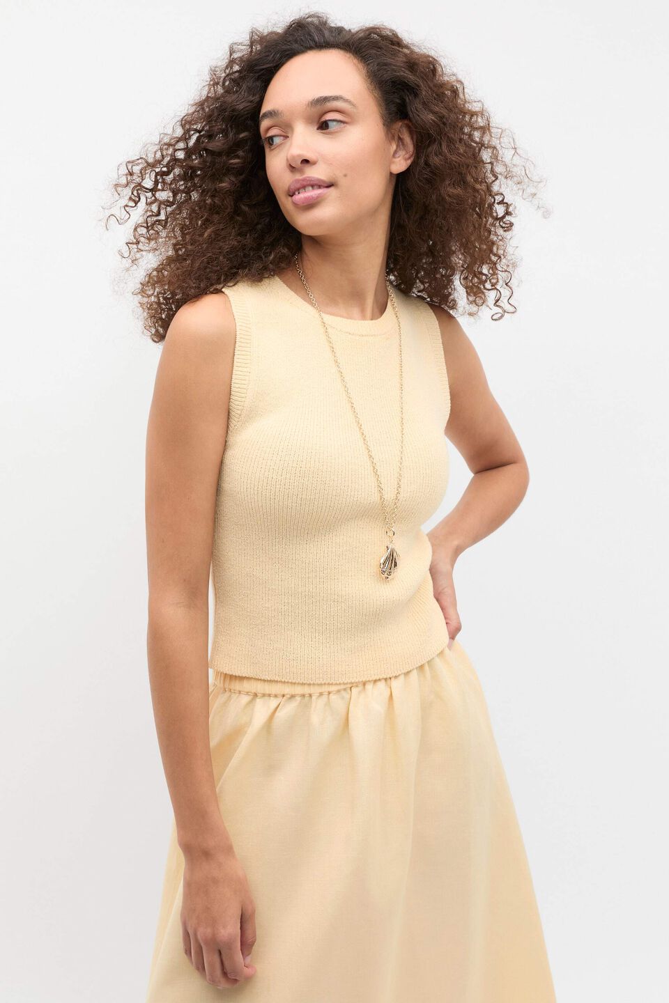 Textured Cotton Knit Top  Shortbread