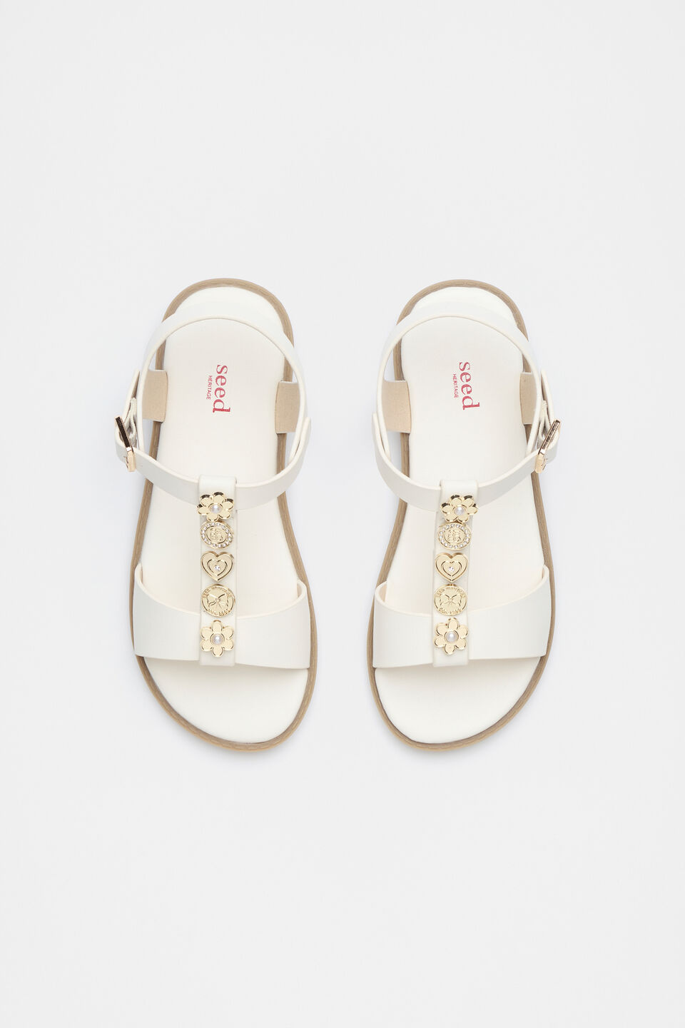 Coin Charm T Bar Sandal  Vintage Cream