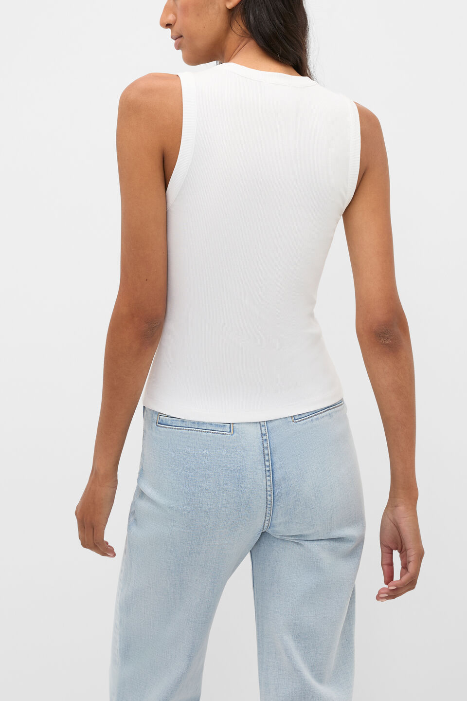 Rib Button Through Tank  Whisper White
